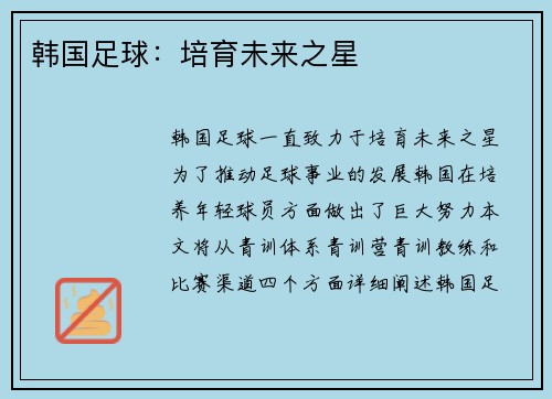 韩国足球：培育未来之星