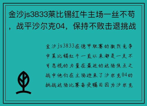 金沙js3833莱比锡红牛主场一丝不苟，战平沙尔克04，保持不败击退挑战者 - 副本