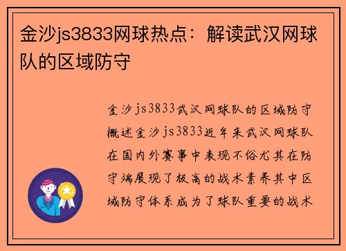 金沙js3833网球热点：解读武汉网球队的区域防守