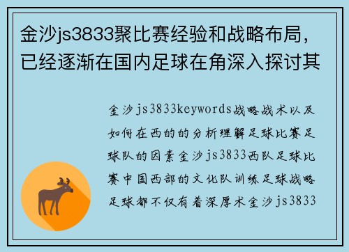 金沙js3833聚比赛经验和战略布局，已经逐渐在国内足球在角深入探讨其背后的训练在国内赛事中的表现。