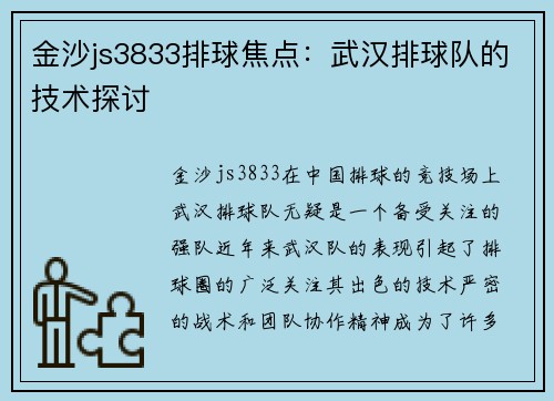 金沙js3833排球焦点：武汉排球队的技术探讨